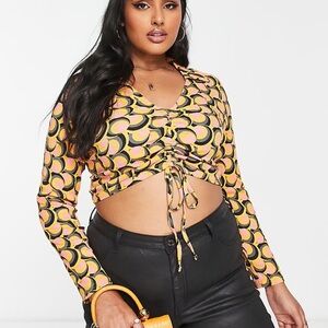 Wednesday's Girl Curve collar detail long sleeve crop top ruched front NWT Sz 18